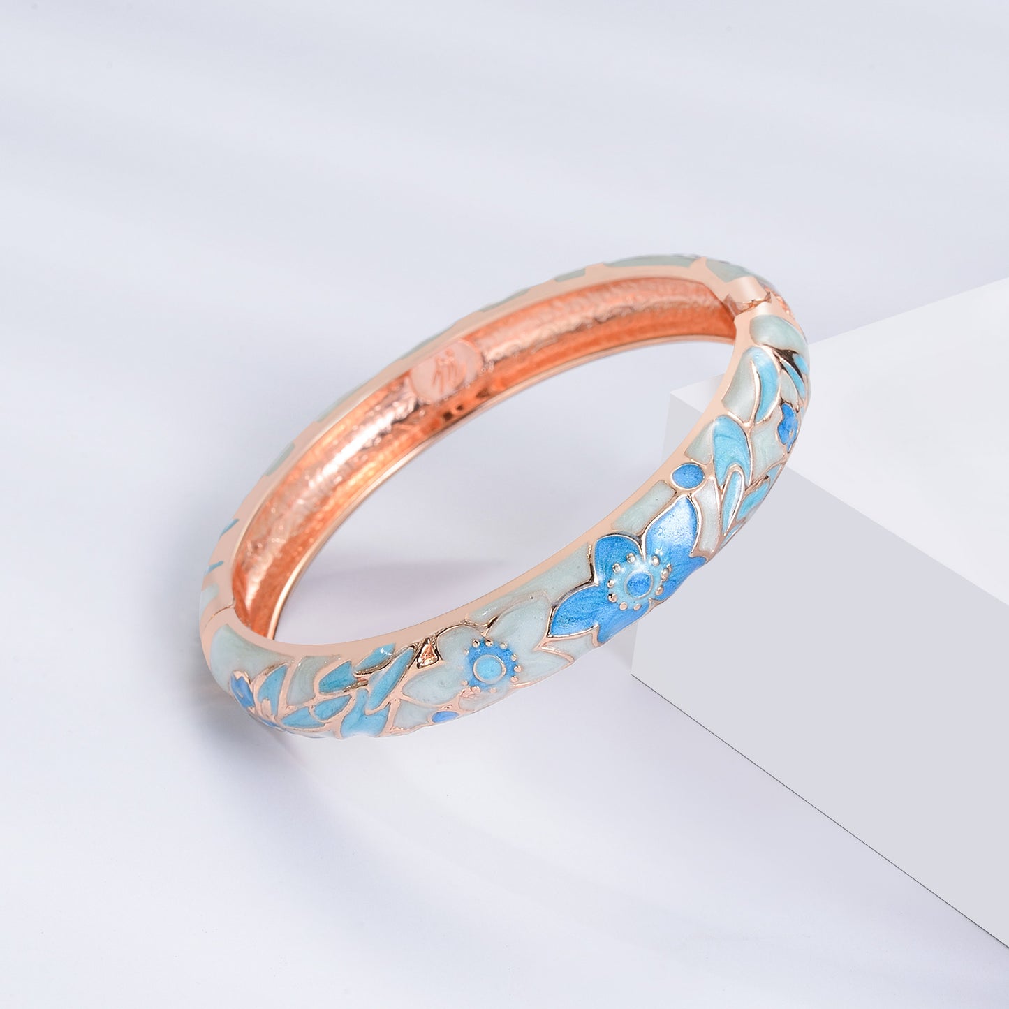 UJOY Fashion Set of Cloisonne Bracelets Gold Plated Blue Flowers Filigree Enameled for Womens Gifts