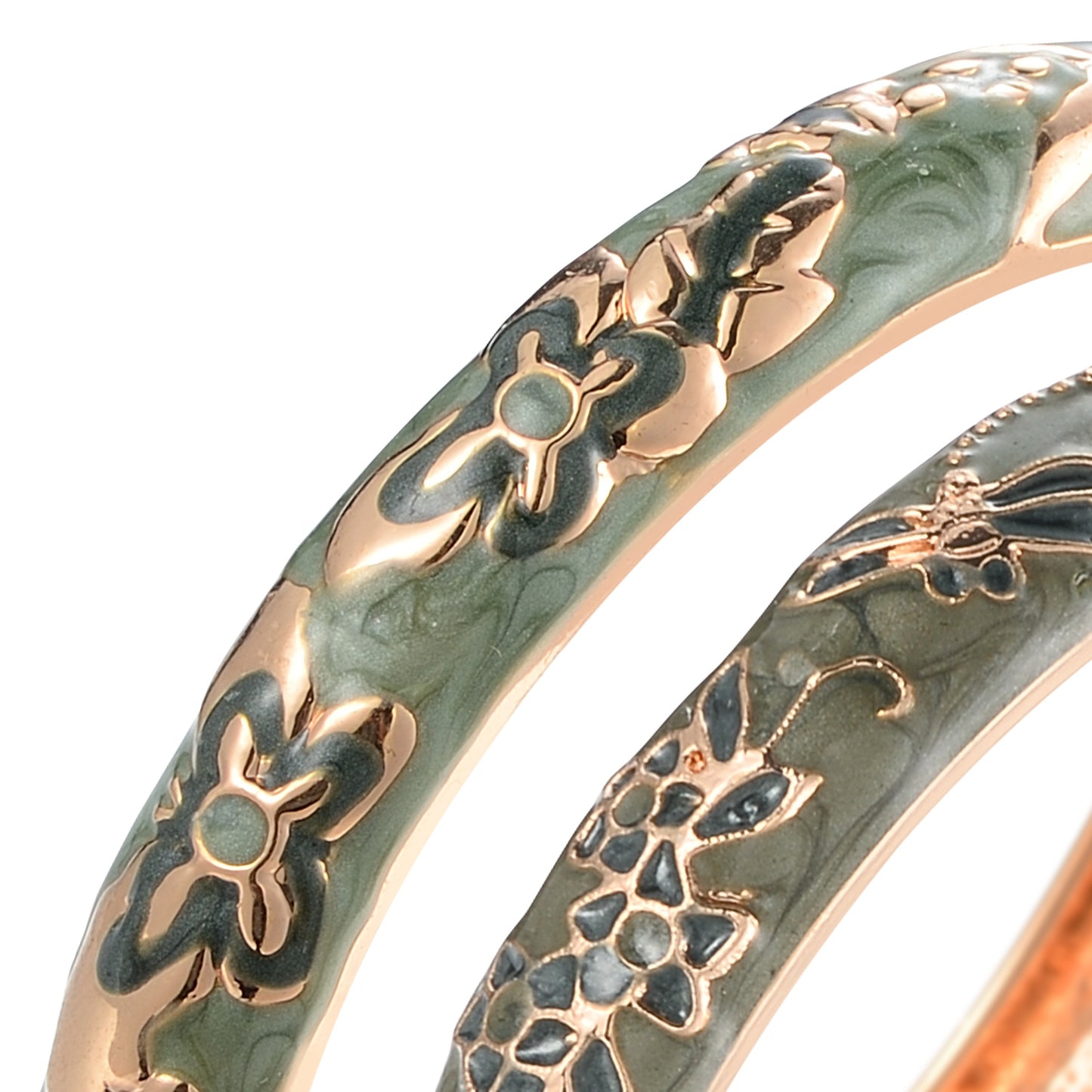 UJOY Handcrafted Cloisonne Bangle Bracelets Golden Dragonfly Enamel Metal Handcuff Jewelry Set Box Gift for Women