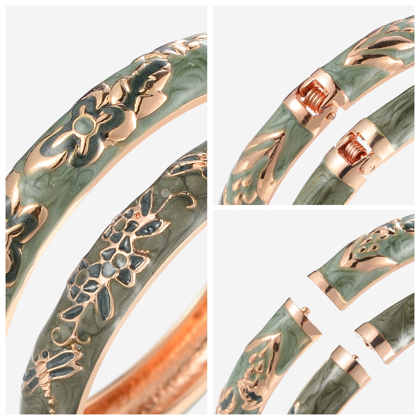 UJOY Handcrafted Cloisonne Bangle Bracelets Golden Dragonfly Enamel Metal Handcuff Jewelry Set Box Gift for Women