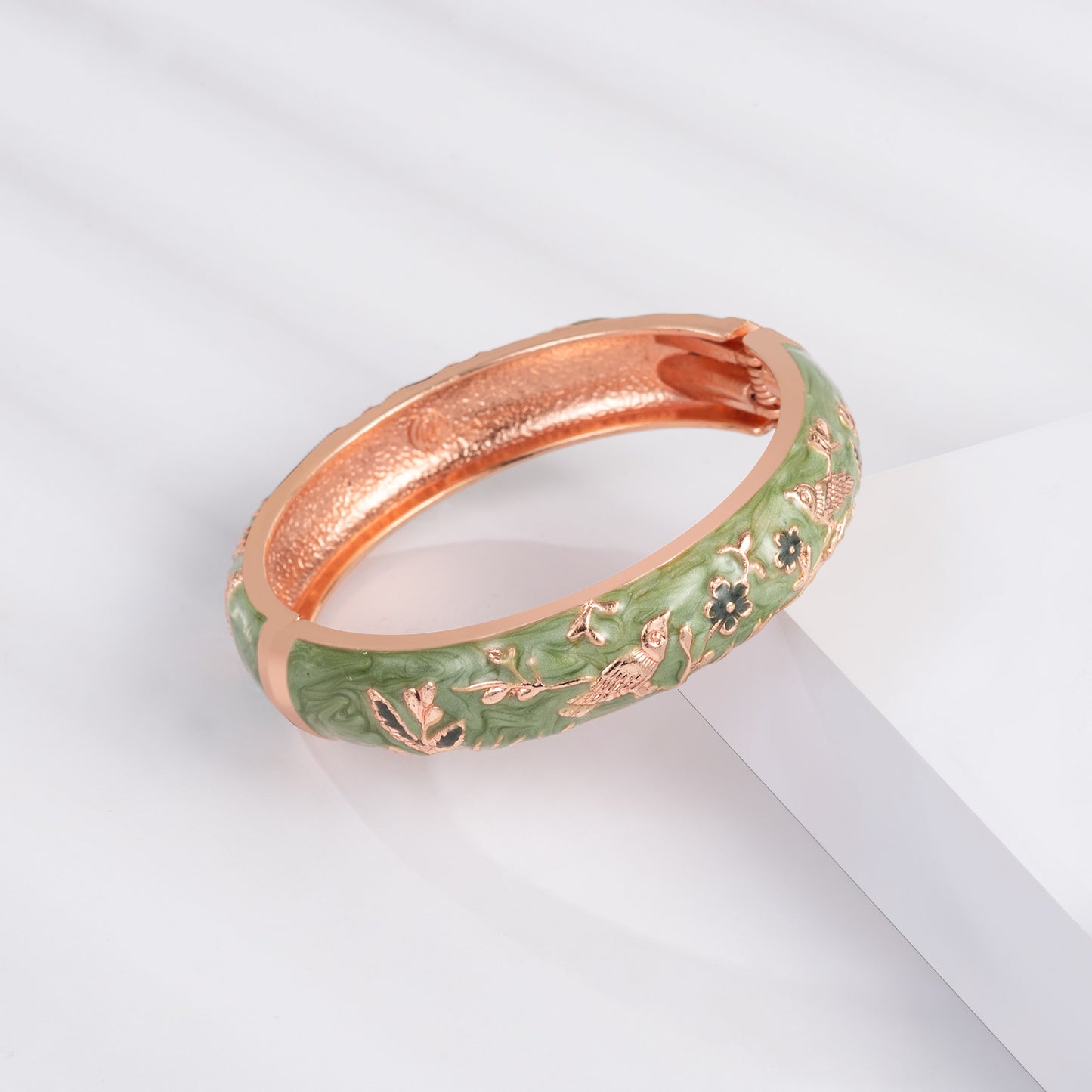 UJOY Colors Handcraft Jewelry Cloisonne Bracelet Enamel Bird Flower Spring Hinged Womens Bangles