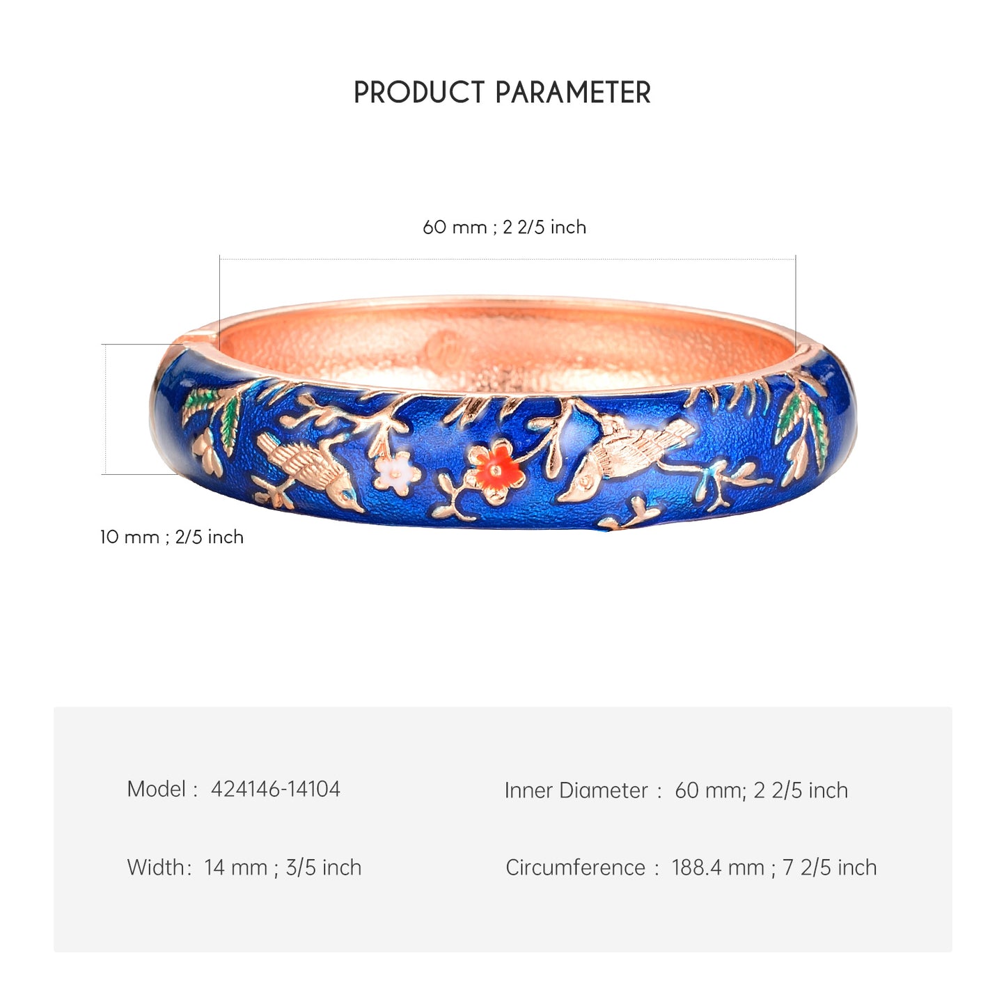UJOY Colors Handcraft Jewelry Cloisonne Bracelet Enamel Bird Flower Spring Hinged Womens Bangles
