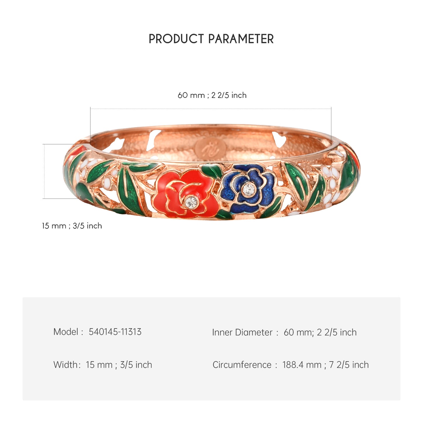 UJOY Cloisonne Bracelet Openable Hinge Gold Cuff Enamel Flower Bangle Jewelry Gift for Women