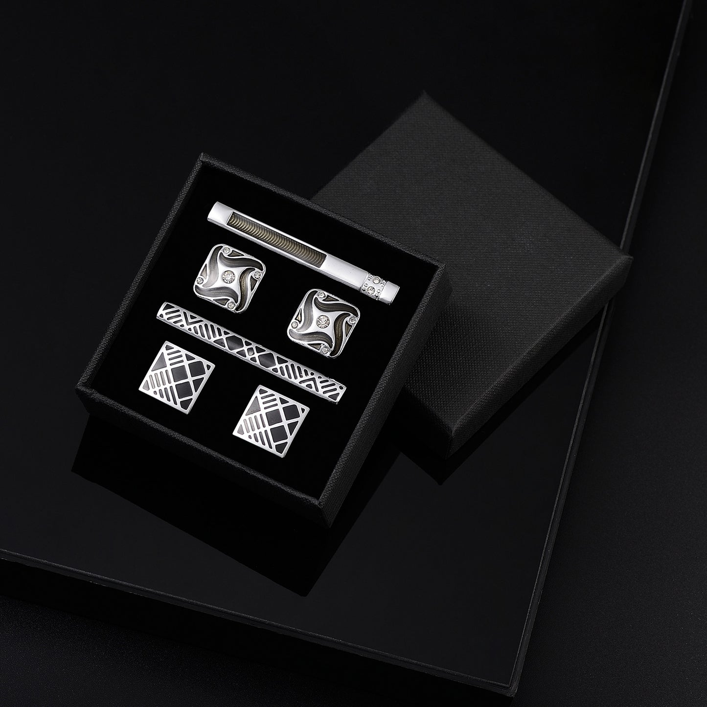 UJOY Cufflinks and Studs Set Blanks Round 4 Colors Shirt Tuxedo Buttons Packed in Cufflink Box for Men