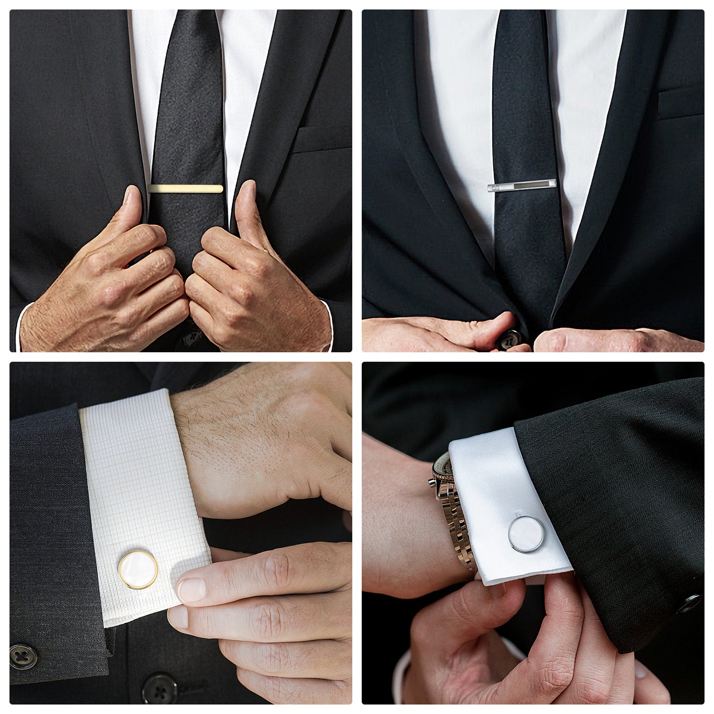 UJOY Cufflinks and Studs Set Blanks Round 4 Colors Shirt Tuxedo Buttons Packed in Cufflink Box for Men