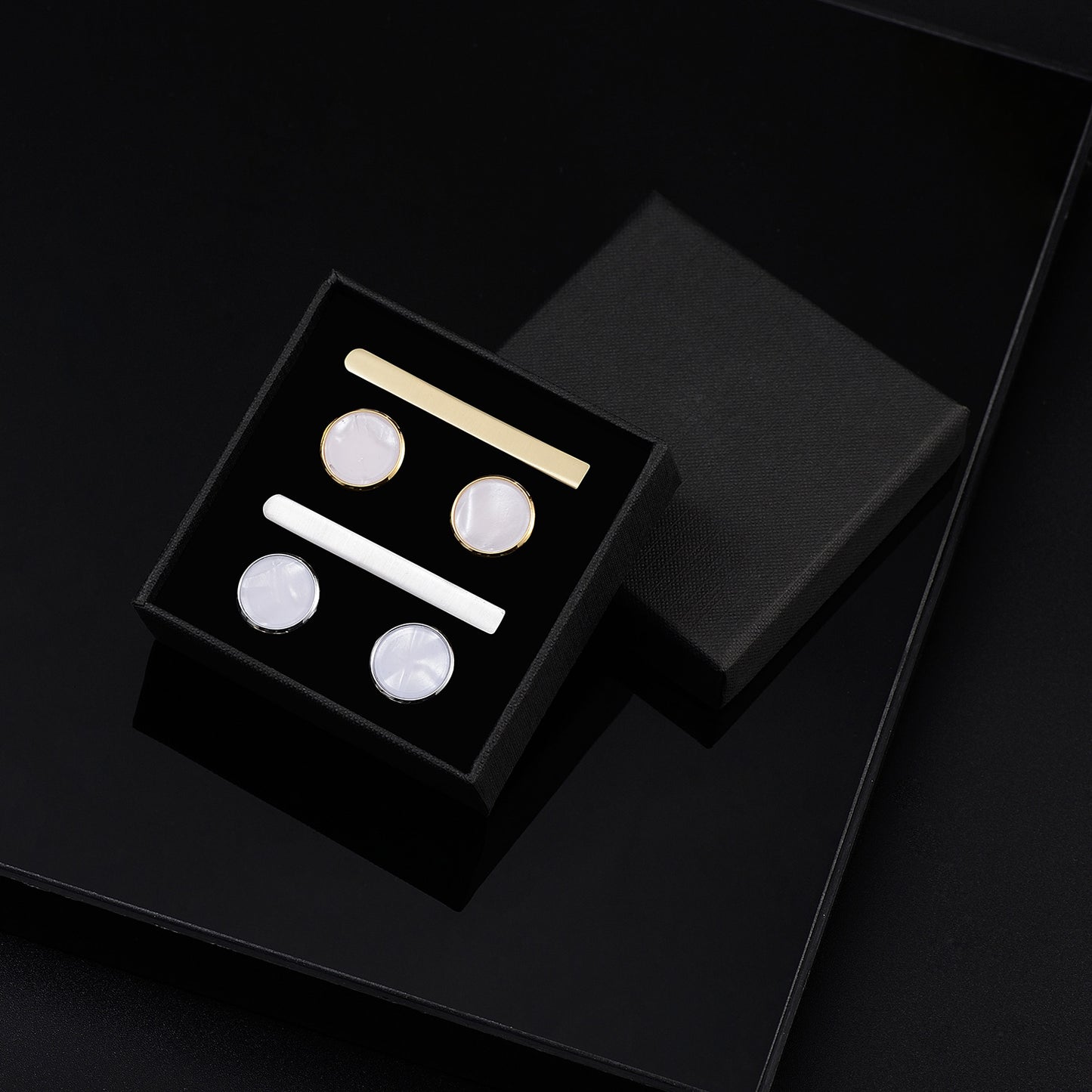 UJOY Cufflinks and Studs Set Blanks Round 4 Colors Shirt Tuxedo Buttons Packed in Cufflink Box for Men