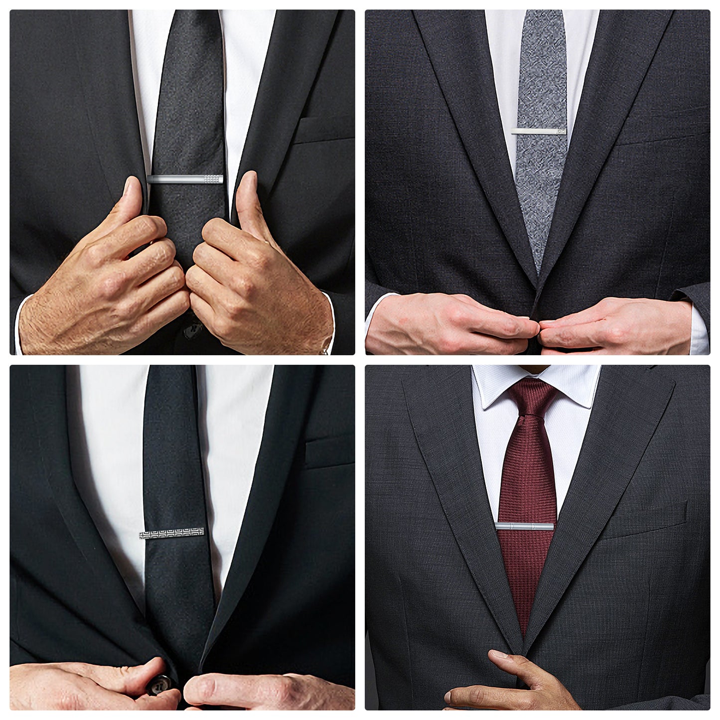 UJOY Tie Clips for Men, 8 Pcs Tie Bars Pinch Clip Set Silver 2.3 Inches Business Shirt Necktie Parts
