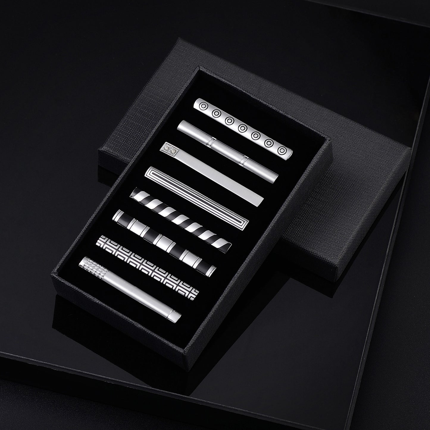 UJOY Tie Clips for Men, 8 Pcs Tie Bars Pinch Clip Set Silver 2.3 Inches Business Shirt Necktie Parts