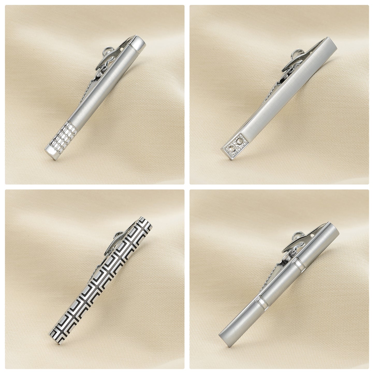 UJOY Tie Clips for Men, 8 Pcs Tie Bars Pinch Clip Set Silver 2.3 Inches Business Shirt Necktie Parts
