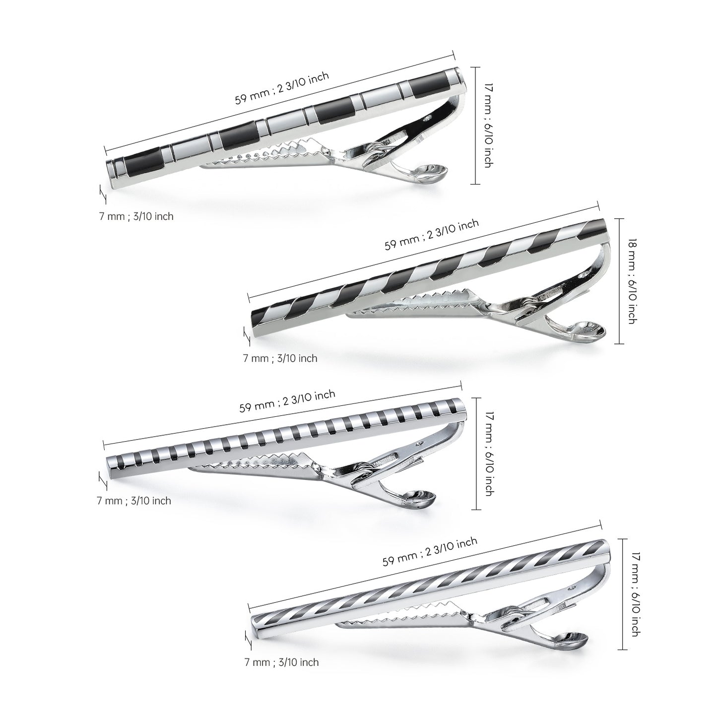 UJOY Tie Clips for Men, 4 Pcs Tie Bars Pinch Clip Set Silver Black 2.3 Inches Business Shirt Necktie Parts