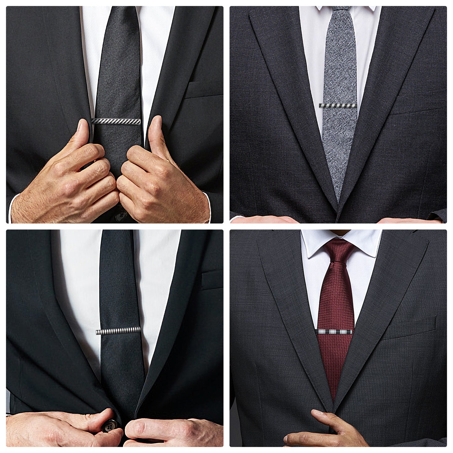 UJOY Tie Clips for Men, 4 Pcs Tie Bars Pinch Clip Set Silver Black 2.3 Inches Business Shirt Necktie Parts
