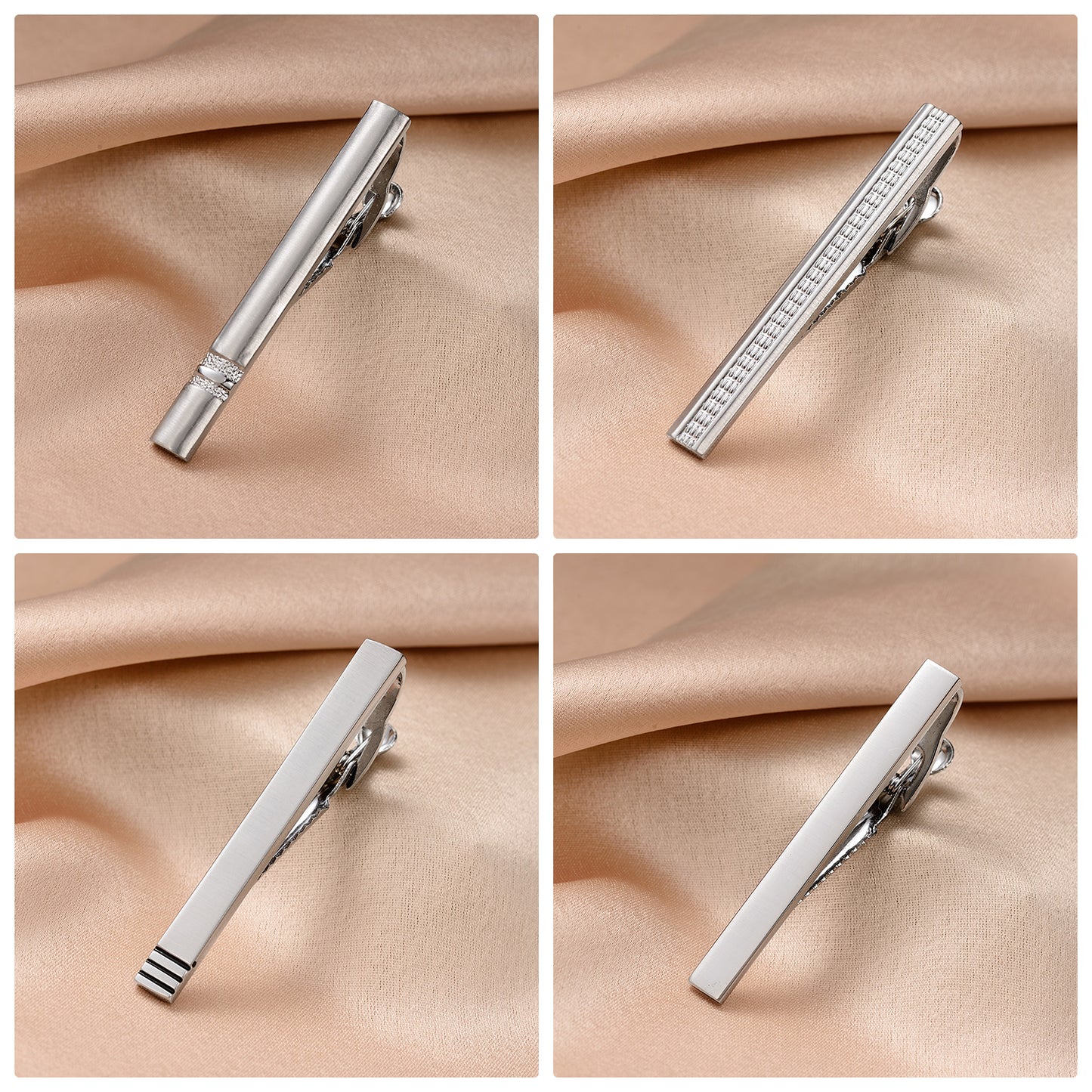 UJOY Tie Clips for Men, 8 Pcs Tie Bars Pinch Clip Set Silver 2.3 Inches Business Shirt Necktie Parts