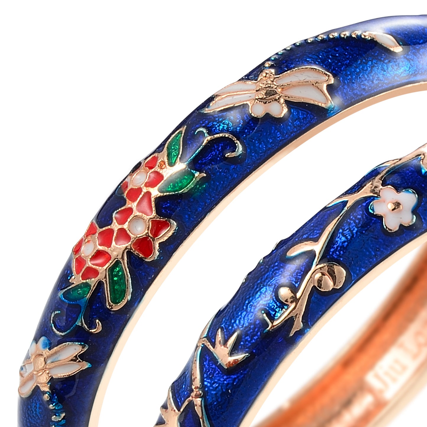 UJOY Set of Cloisonne Bracelet Openable Hinge Gold Cuff Enamel Flower Blue Bangle Jewelry Gift for Women and Girls