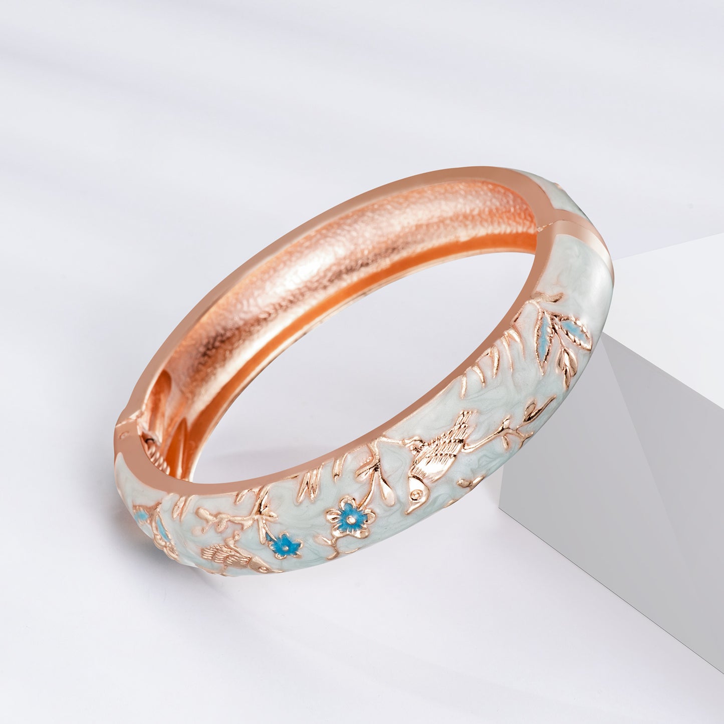 UJOY Colors Handcraft Jewelry Cloisonne Bracelet Enamel Bird Flower Spring Hinged Womens Bangles