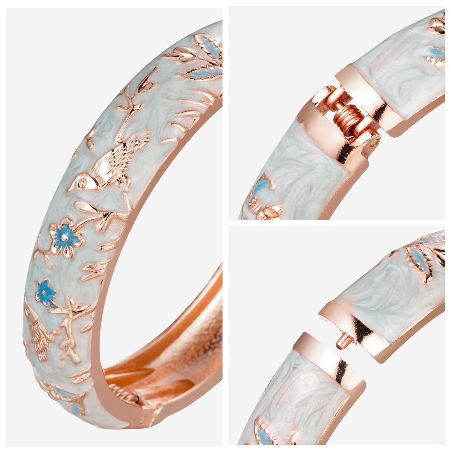 UJOY Colors Handcraft Jewelry Cloisonne Bracelet Enamel Bird Flower Spring Hinged Womens Bangles