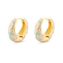 Cargar imagen en el visor de la galería, UJOY Colorful Enamel Floral Hoop Earrings – Gold-Tone Zinc Alloy