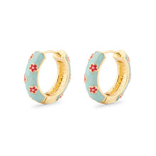 Cargar imagen en el visor de la galería, UJOY Colorful Enamel Floral Hoop Earrings – Gold-Tone Zinc Alloy
