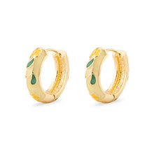 Cargar imagen en el visor de la galería, UJOY Colorful Enamel Floral Hoop Earrings – Gold-Tone Zinc Alloy