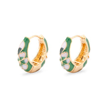 Cargar imagen en el visor de la galería, UJOY Colorful Enamel Floral Hoop Earrings – Gold-Tone Zinc Alloy