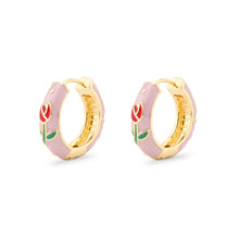 Cargar imagen en el visor de la galería, UJOY Colorful Enamel Floral Hoop Earrings – Gold-Tone Zinc Alloy