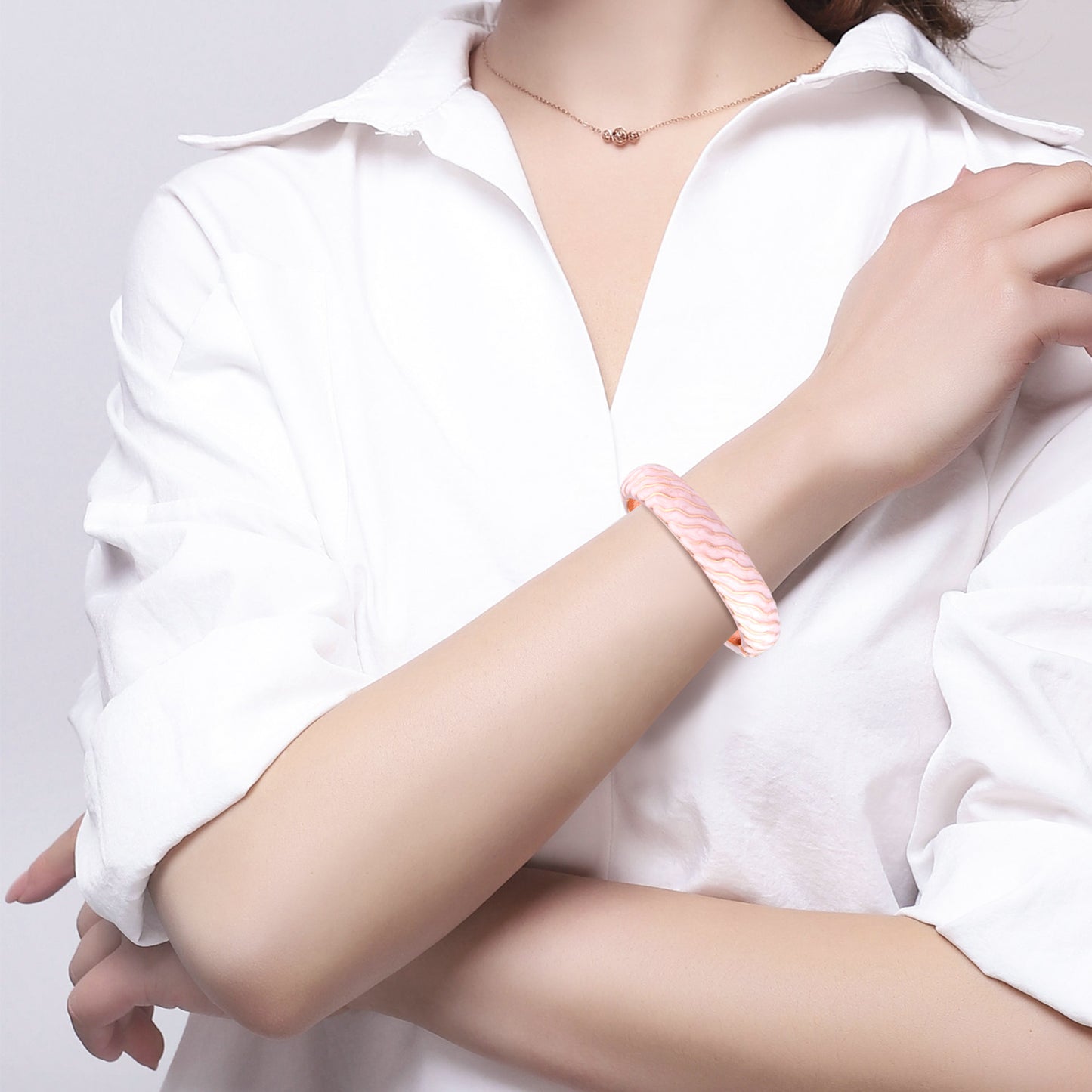 UJOY Cloisonne Bangle Pink Striped Bracelet Bangles for Women Gifts Bracelet Gifts