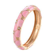 Load image into Gallery viewer, UJOY Cloisonne Bangle Pink Green Black Gold Striped Bracelet Women Classic Metal Bracelet 172146