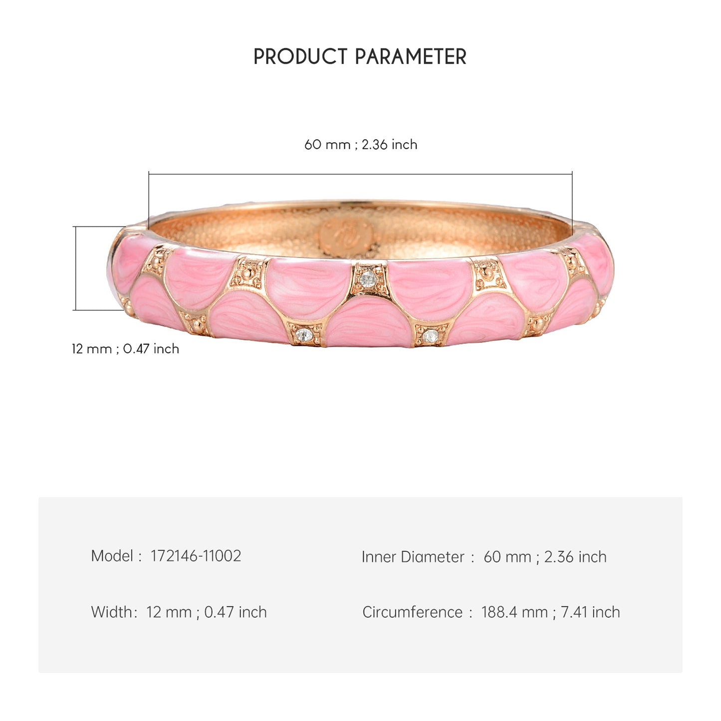 UJOY Cloisonne Bangle Pink Green Black Gold Striped Bracelet Women Classic Metal Bracelet 172146