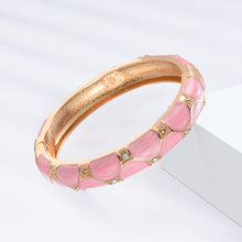 Load image into Gallery viewer, UJOY Cloisonne Bangle Pink Green Black Gold Striped Bracelet Women Classic Metal Bracelet 172146