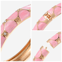 Load image into Gallery viewer, UJOY Cloisonne Bangle Pink Green Black Gold Striped Bracelet Women Classic Metal Bracelet 172146
