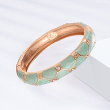 Load image into Gallery viewer, UJOY Cloisonne Bangle Pink Green Black Gold Striped Bracelet Women Classic Metal Bracelet 172146
