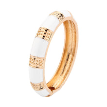 Load image into Gallery viewer, UJOY Cloisonne Bangle Luxurious white porcelain bracelet with diamonds and gold edges