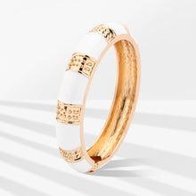 Load image into Gallery viewer, UJOY Cloisonne Bangle Luxurious white porcelain bracelet with diamonds and gold edges