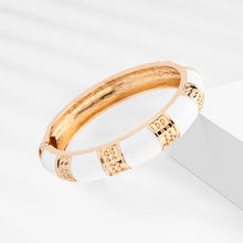 Load image into Gallery viewer, UJOY Cloisonne Bangle Luxurious white porcelain bracelet with diamonds and gold edges