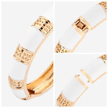 Load image into Gallery viewer, UJOY Cloisonne Bangle Luxurious white porcelain bracelet with diamonds and gold edges