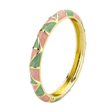Load image into Gallery viewer, UJOY Vintage Gold Plated Cloisonne Enamel Hinged Bangle, Pink &amp; Green Geometric Segmented Bracelet for Women, Elegant Stackable Jewelry Gift