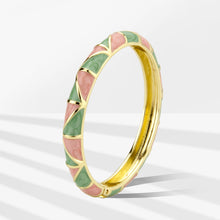 Load image into Gallery viewer, UJOY Vintage Gold Plated Cloisonne Enamel Hinged Bangle, Pink &amp; Green Geometric Segmented Bracelet for Women, Elegant Stackable Jewelry Gift