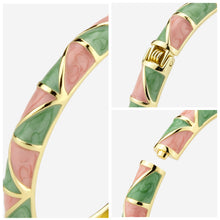 Load image into Gallery viewer, UJOY Vintage Gold Plated Cloisonne Enamel Hinged Bangle, Pink &amp; Green Geometric Segmented Bracelet for Women, Elegant Stackable Jewelry Gift