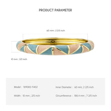 Load image into Gallery viewer, Vintage Gold Plated Cloisonne Enamel Hinged Bangle, Dusty Blue &amp; Nude Pink Geometric Segmented Bracelet for Women, Elegant Stackable Jewelry Gift