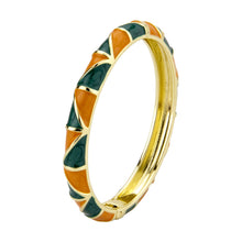 Load image into Gallery viewer, UJOY Vintage Gold Plated Cloisonne Enamel Hinged Bangle, Deep Green &amp; Burnt Orange Geometric Segmented Bracelet for Women, Elegant Stackable Jewelry Gift