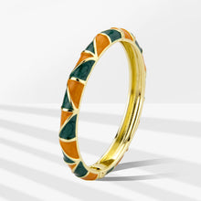 Load image into Gallery viewer, UJOY Vintage Gold Plated Cloisonne Enamel Hinged Bangle, Deep Green &amp; Burnt Orange Geometric Segmented Bracelet for Women, Elegant Stackable Jewelry Gift