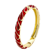 Load image into Gallery viewer, UJOY Vintage Gold Plated Cloisonne Enamel Hinged Bangle, Transparent Wine Red Wavy Line Bracelet for Women, Elegant Stackable Jewelry Gift