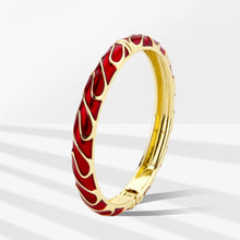 Load image into Gallery viewer, UJOY Vintage Gold Plated Cloisonne Enamel Hinged Bangle, Transparent Wine Red Wavy Line Bracelet for Women, Elegant Stackable Jewelry Gift