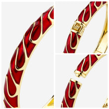 Load image into Gallery viewer, UJOY Vintage Gold Plated Cloisonne Enamel Hinged Bangle, Transparent Wine Red Wavy Line Bracelet for Women, Elegant Stackable Jewelry Gift