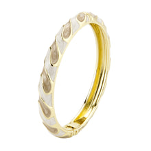 Cargar imagen en el visor de la galería, UJOY Vintage Gold Plated Cloisonne Enamel Hinged Bangle, Cream Marble Swirl Wavy Line Bracelet for Women, Elegant Stackable Jewelry Gift