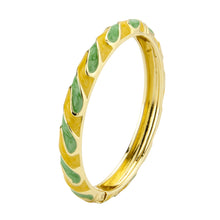 Load image into Gallery viewer, UJOY Vintage Gold Plated Cloisonne Enamel Hinged Bangle, Bright Yellow &amp; Green Swirl Wavy Bracelet for Women, Elegant Stackable Jewelry Gift