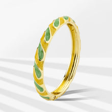 Load image into Gallery viewer, UJOY Vintage Gold Plated Cloisonne Enamel Hinged Bangle, Bright Yellow &amp; Green Swirl Wavy Bracelet for Women, Elegant Stackable Jewelry Gift