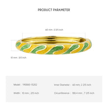 Load image into Gallery viewer, UJOY Vintage Gold Plated Cloisonne Enamel Hinged Bangle, Bright Yellow &amp; Green Swirl Wavy Bracelet for Women, Elegant Stackable Jewelry Gift