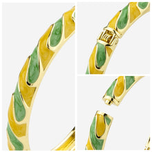 Load image into Gallery viewer, UJOY Vintage Gold Plated Cloisonne Enamel Hinged Bangle, Bright Yellow &amp; Green Swirl Wavy Bracelet for Women, Elegant Stackable Jewelry Gift