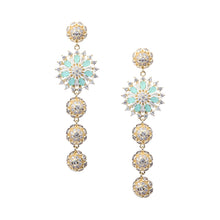Cargar imagen en el visor de la galería, UJOY Mint Green Floral Drop Earrings – Gold Plated Zinc Alloy with Crystal Rhinestones