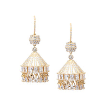 Cargar imagen en el visor de la galería, UJOY Tent-Shaped Chandelier Earrings – Gold Plated with Clear Crystal Rhinestones