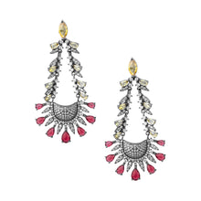 Cargar imagen en el visor de la galería, UJOY Bib-Style Chandelier Earrings – Gunmetal Tone with Multicolor Rhinestones